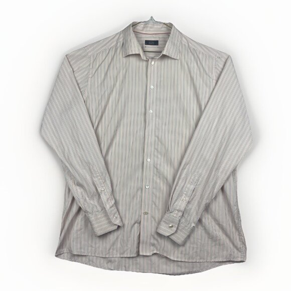 ETON Mens Dress Shirt 47 18.5 Pink / Purple Striped Pastel Button Front Read* - Picture 1 of 16